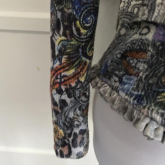 Vintage Alberto Makali Patchwork Sweater Jacket Ruched Ruffle Lace Cardigan sz S - Picture 8 of 10